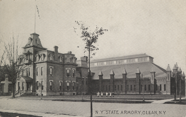 Postcard of Olean Armory with original administration building