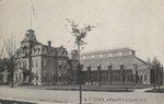 Postcard of Olean Armory with original administration building