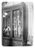 The New York State Battle Flag Collection on display at the New York State Capitol, ca 1900. 
