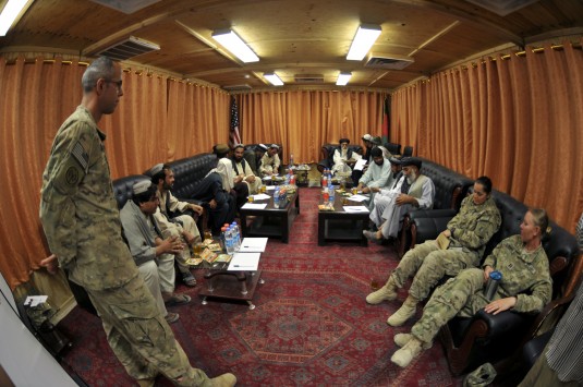 Guard Soldier Works With Afghan Teachers