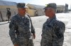 The Combined Joint Task Force Phoenix Safety Officer, Lieutenant Colonel Frank Sparacino from Buffalo, NY greets the visiting Adjutant General of New York, Major General Joseph J. Taluto at Camp Phoenix.  U.S. Army Photo by Lt. Col. Paul Fanning (released.)