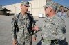 First Sergeant Marc Maynard of Company A, 427th Brigade Support Battalion � Combined Joint Task Force Phoenix VII Logistics Task Force greets New York Command Sergeant Major Robert Van Pelt at Camp Phoenix. U.S. Army Photo by Lt. Col. Paul Fanning (released.)