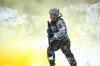 A Soldier from Troop B, 2nd squadron, 101st Cavalry practices house-to-house combat operations on the Military Operations on Urban terrain (MOUT) site at Fort Drum, December 7, 2007.
