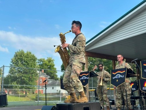 VILLAGE OF SILVER CREEK-- Soldiers of the 42nd Infantry Division Band perform in Silver Creek on June 30, 2026. The appearance in the western New York village was part of an eight-concert series of performances highlighting patriotic and American tunes in honor of the 250th birthday of the United States. The band traces its history back to New York militia bands of the 1850s.