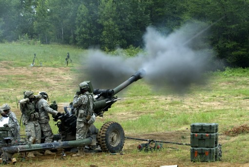 Artillerymen fire at Fort Drum