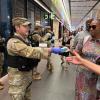 Guard Soldiers in NYC pass out protective masks 