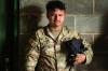 Soldier trains with protective mask 