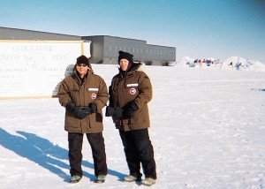 From left, Air Force Col. Mike McDonald, commander of the Air National Guard Readiness Center; and Chief Master Sgt. Christopher Muncy, command chief of the Air Guard stand outside the newly-constructed Amundsen-Scott South Pole Station in Antarctica Dec. 10. Muncy visited the Airmen across that frozen continent and in Christchurch, New Zealand, to gain a better understanding of their missions in Operation Deep Freeze. (U.S. Air Force photo courtesy of the 109th Airlift Wing) (Released)