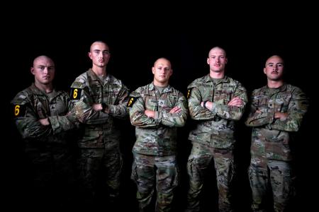 New York Army National Guard Sgt. Austin Manville, a member of of C Troop, 1st Squadron, 101st Cavalry Regiment, at far left, was among the Army National Guard's Best Squad competitors who made it to the finals of the Army-wide competition on October 10. 